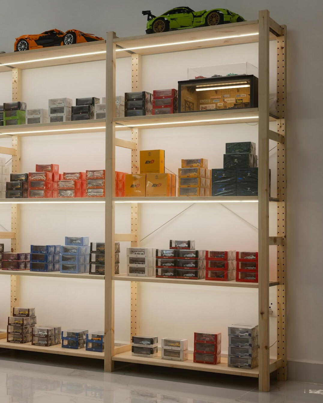 Archive shelves with old automotive magazines and photo boxes